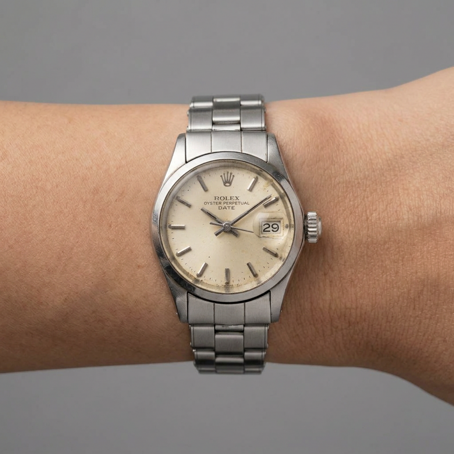 ROLEX Oyster Perpetual Date 6516 Steel Automatic Ladies Watch Vintage
