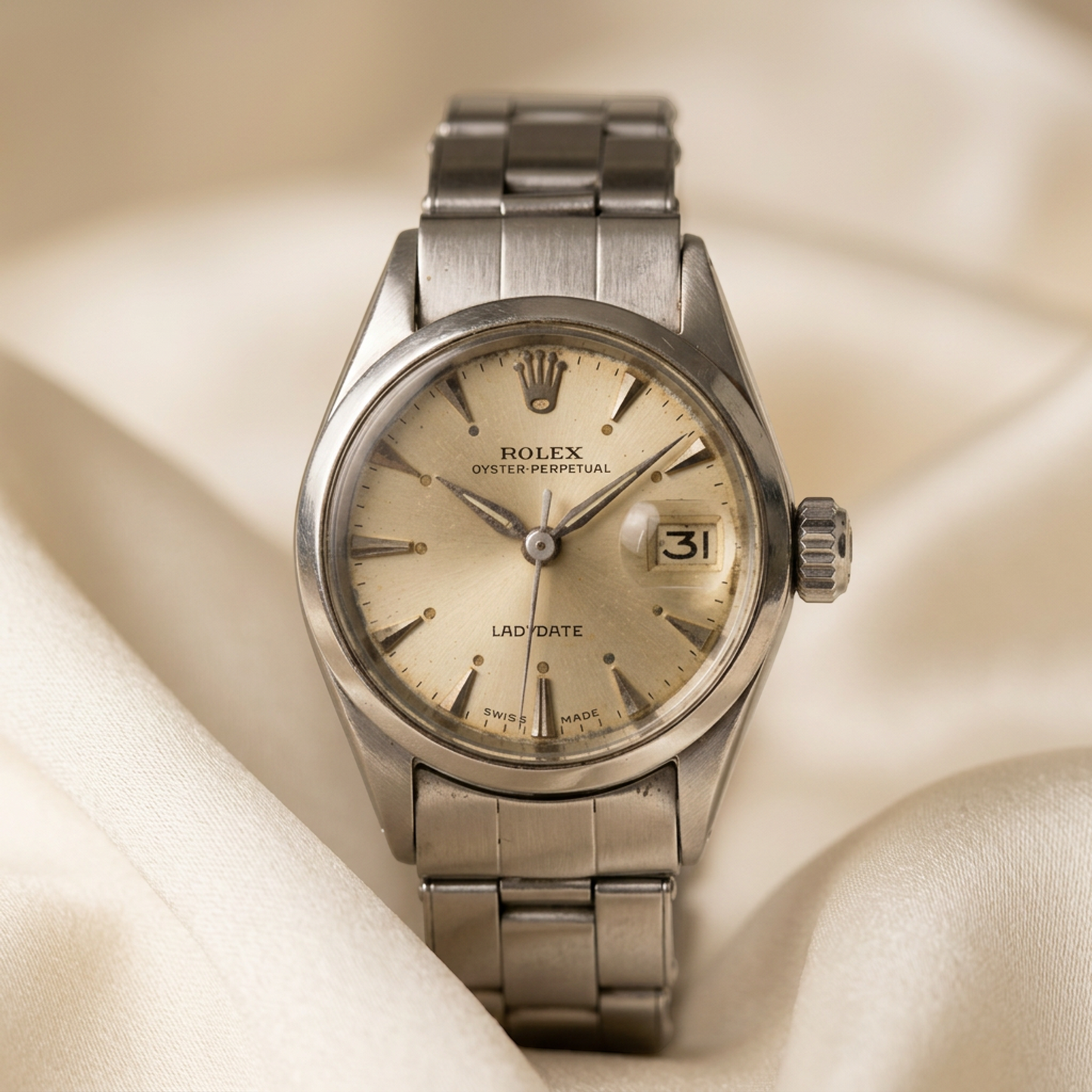 ROLEX Oyster Perpetual Date 6516 Steel Automatic Ladies Watch Vintage