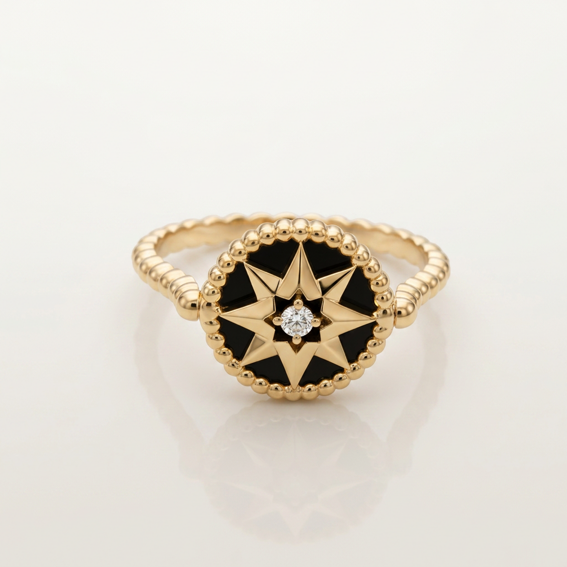 Christian Dior Rose Des Vents Ring Pink Gold (18K) Fashion Diamond,Onyx Band Ring Pink Gold