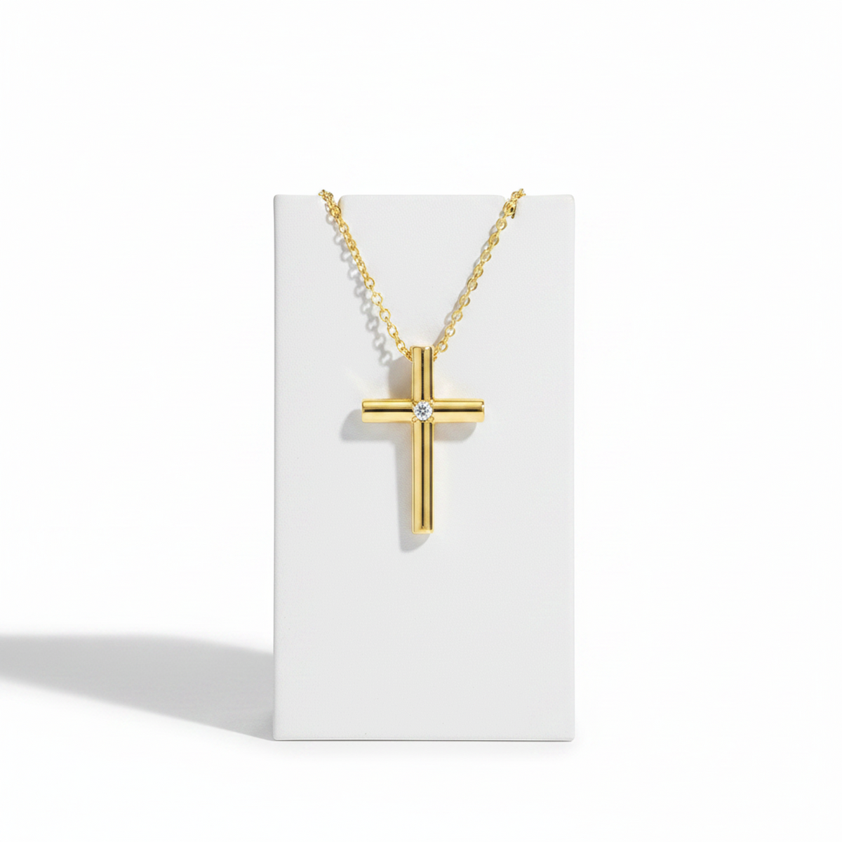 Tiffany Cross Diamond Necklace Yellow Gold (18K) Diamond Men,Women Fashion Pendant Necklace (Gold)