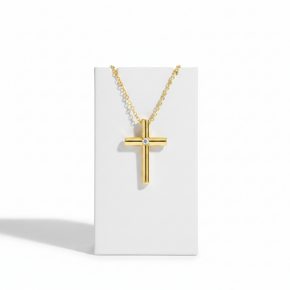 Tiffany Cross Diamond Necklace Yellow Gold (18K) Diamond Men,Women Fashion Pendant Necklace (Gold)