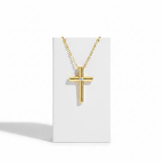 Tiffany Cross Diamond Necklace Yellow Gold (18K) Diamond Men,Women Fashion Pendant Necklace (Gold)