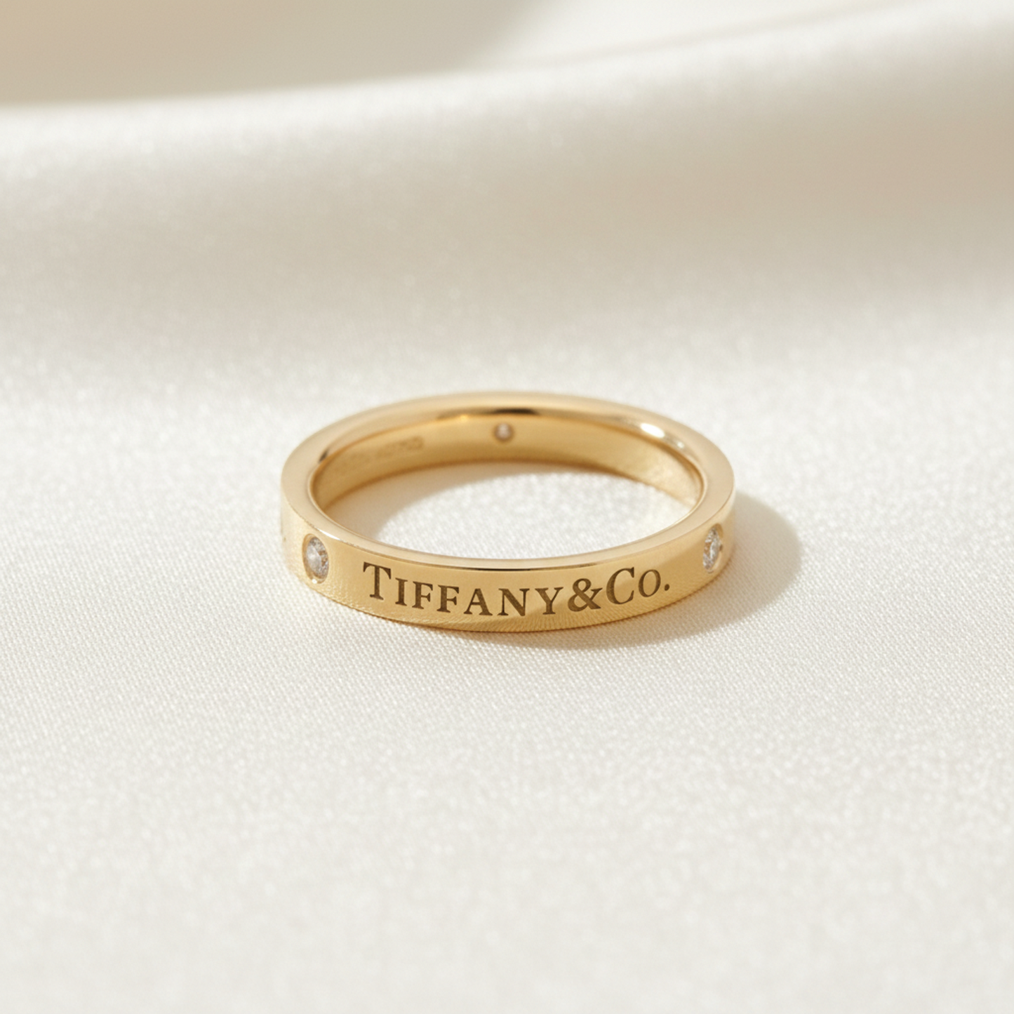 Tiffany Flat Band Ring 3P Diamond Pink Gold (18K) Fashion Diamond Band Ring Pink Gold