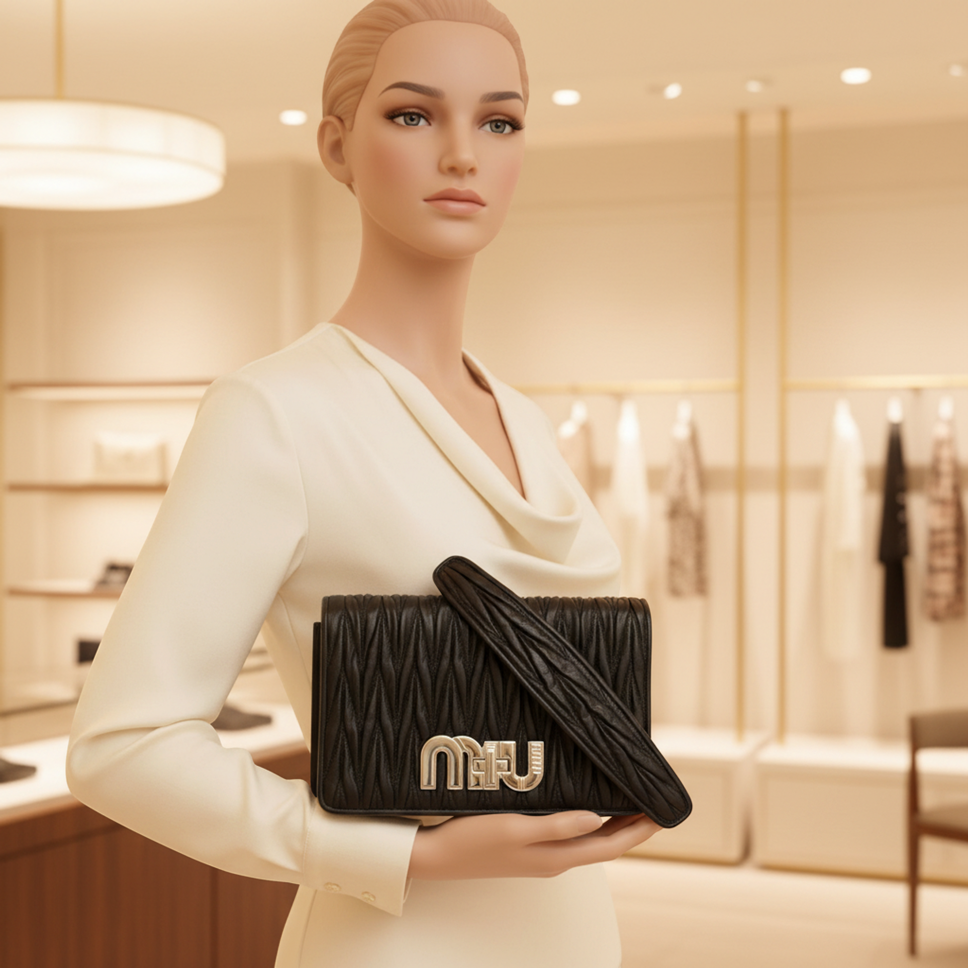 Miu Miu Matelasse Chain Shoulder Bag Women's Leather Clutch Bag,Shoulder Bag Black