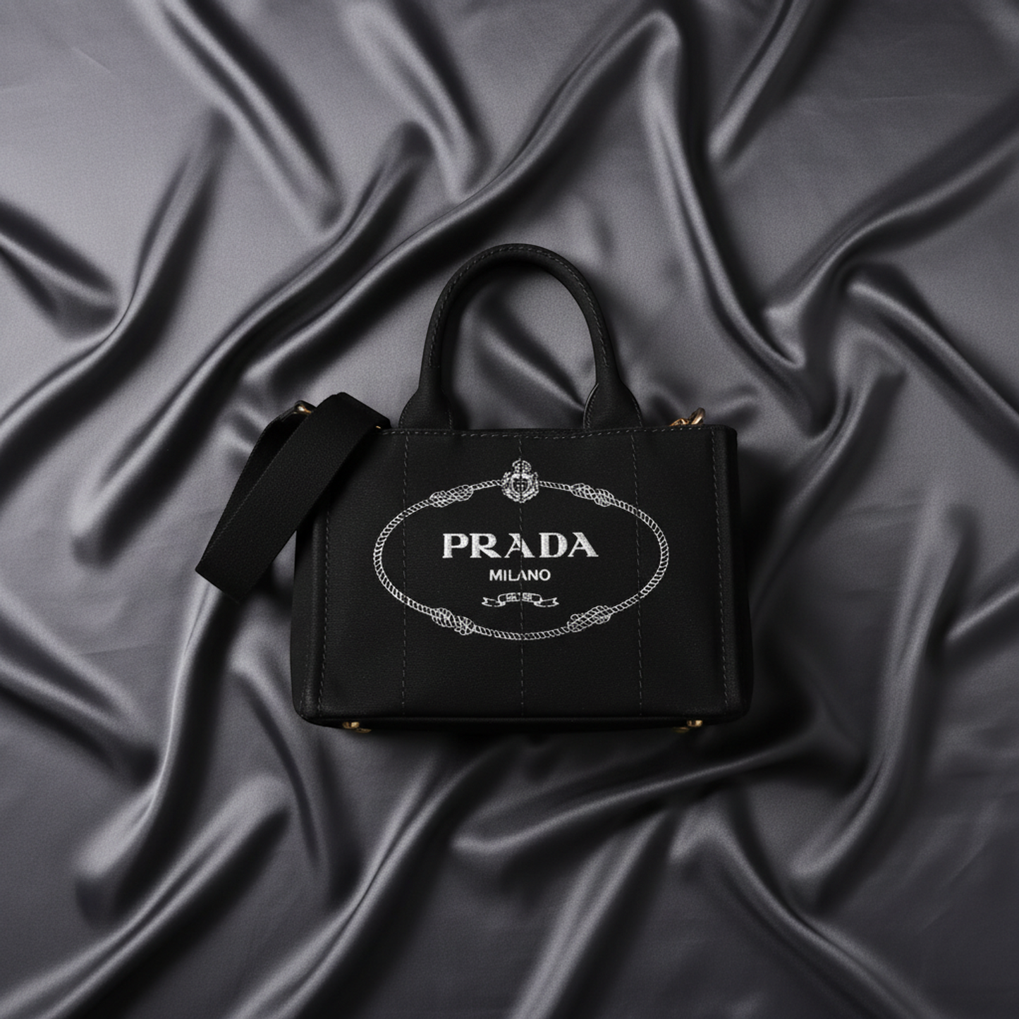 Prada Canapa S Size 1BG439 Women's Canvas Shoulder Bag,Tote Bag Black