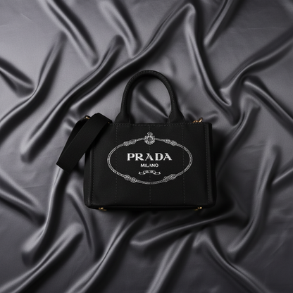 Prada Canapa S Size 1BG439 Women's Canvas Shoulder Bag,Tote Bag Black