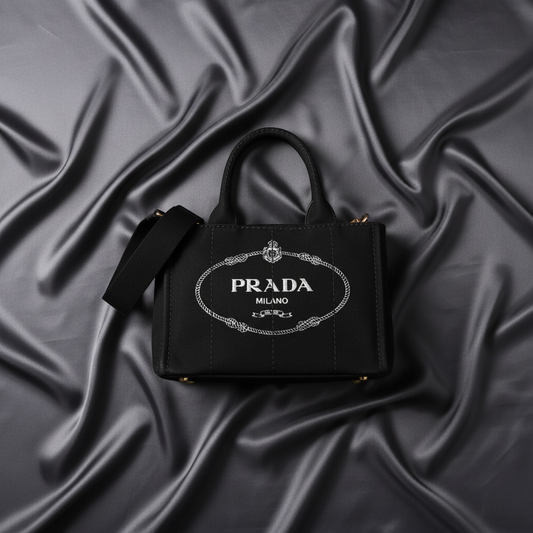 Prada Canapa S Size 1BG439 Women's Canvas Shoulder Bag,Tote Bag Black