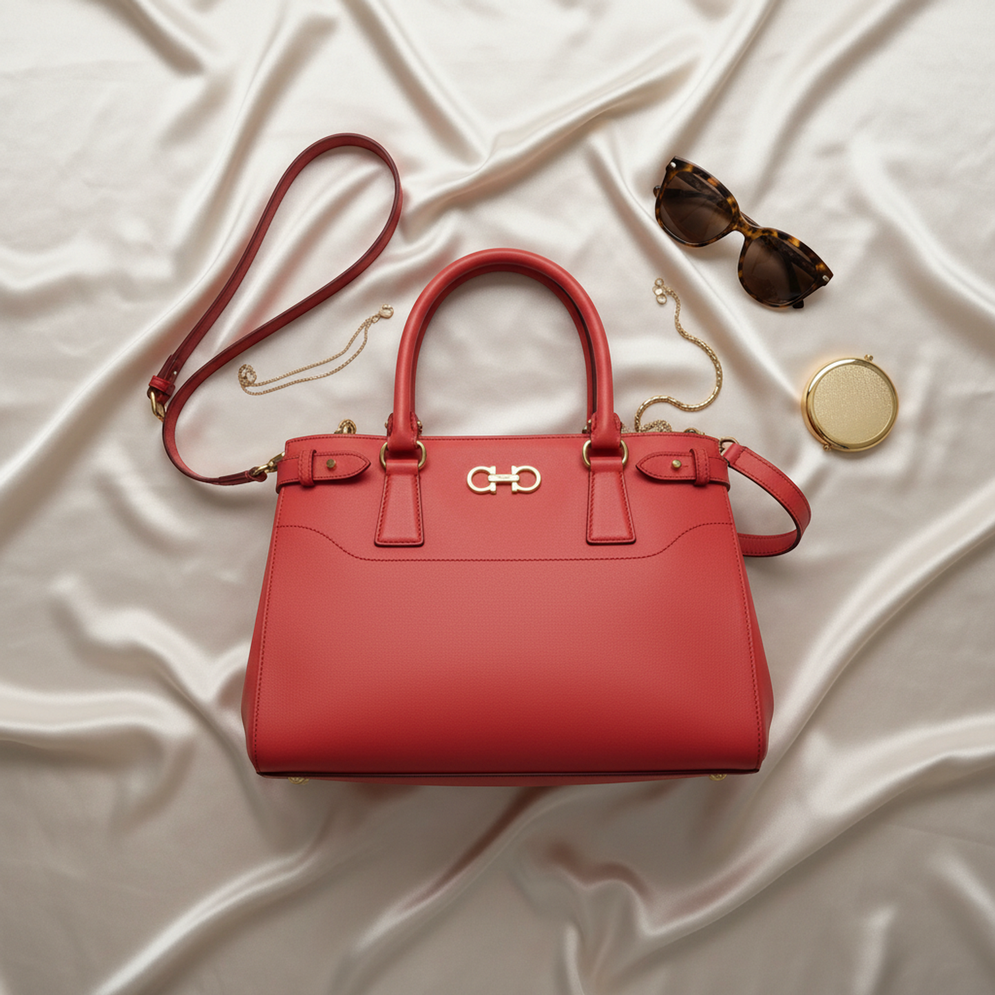 Salvatore Ferragamo Gancini GG-21 D940 Women's Leather Handbag,Shoulder Bag Salmon Pink