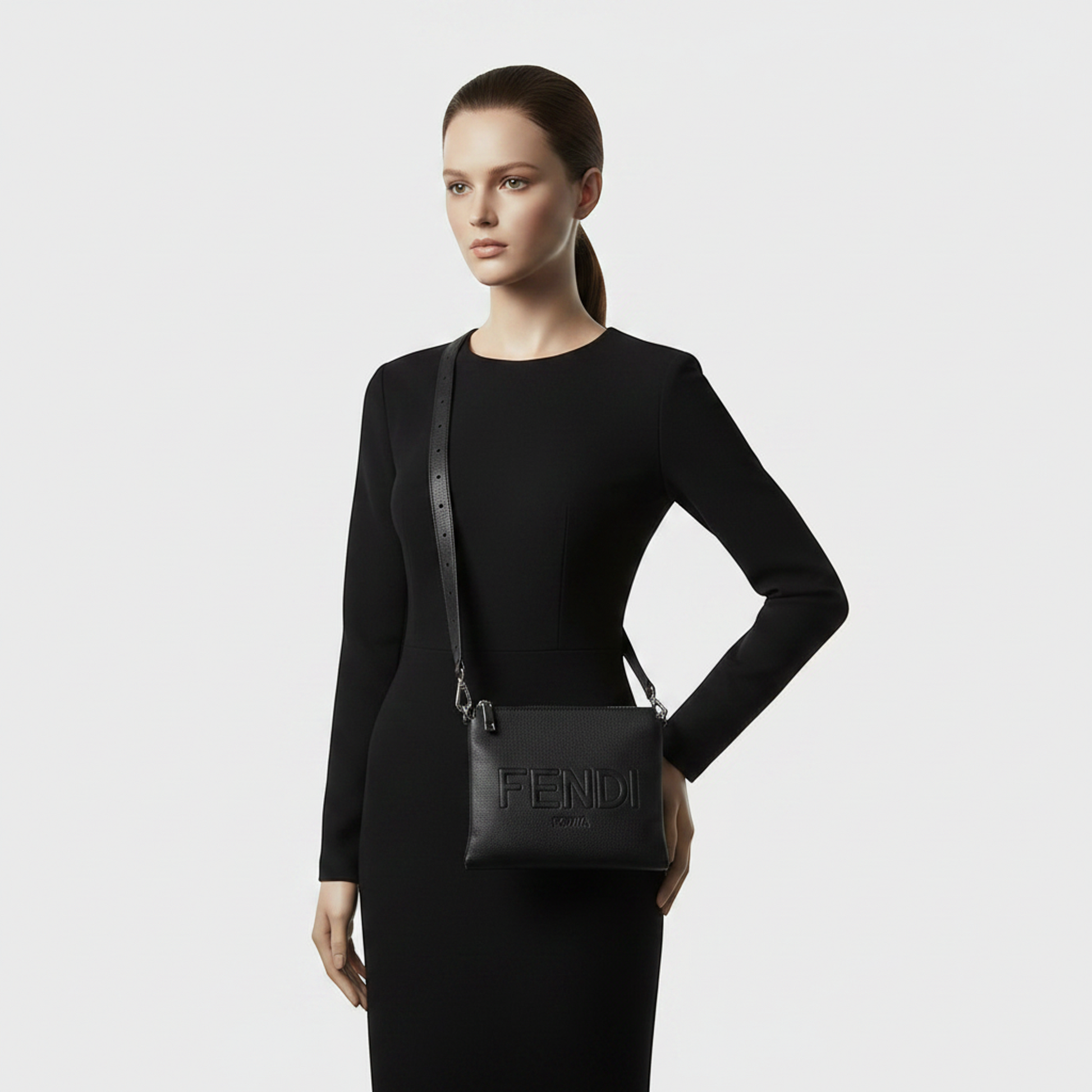 Fendi 7N0146 Women,Men Leather Shoulder Bag Black