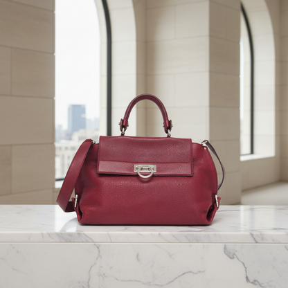 Salvatore Ferragamo Gancini Medium Sophia BW-21 A896 Women's Leather Handbag,Shoulder Bag Red Color