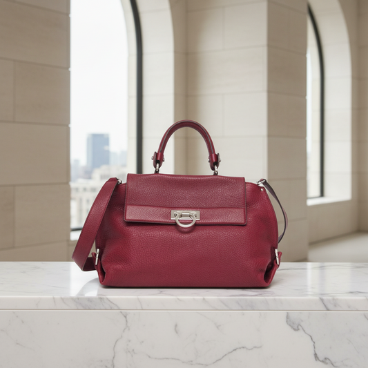 Salvatore Ferragamo Gancini Medium Sophia BW-21 A896 Women's Leather Handbag,Shoulder Bag Red Color