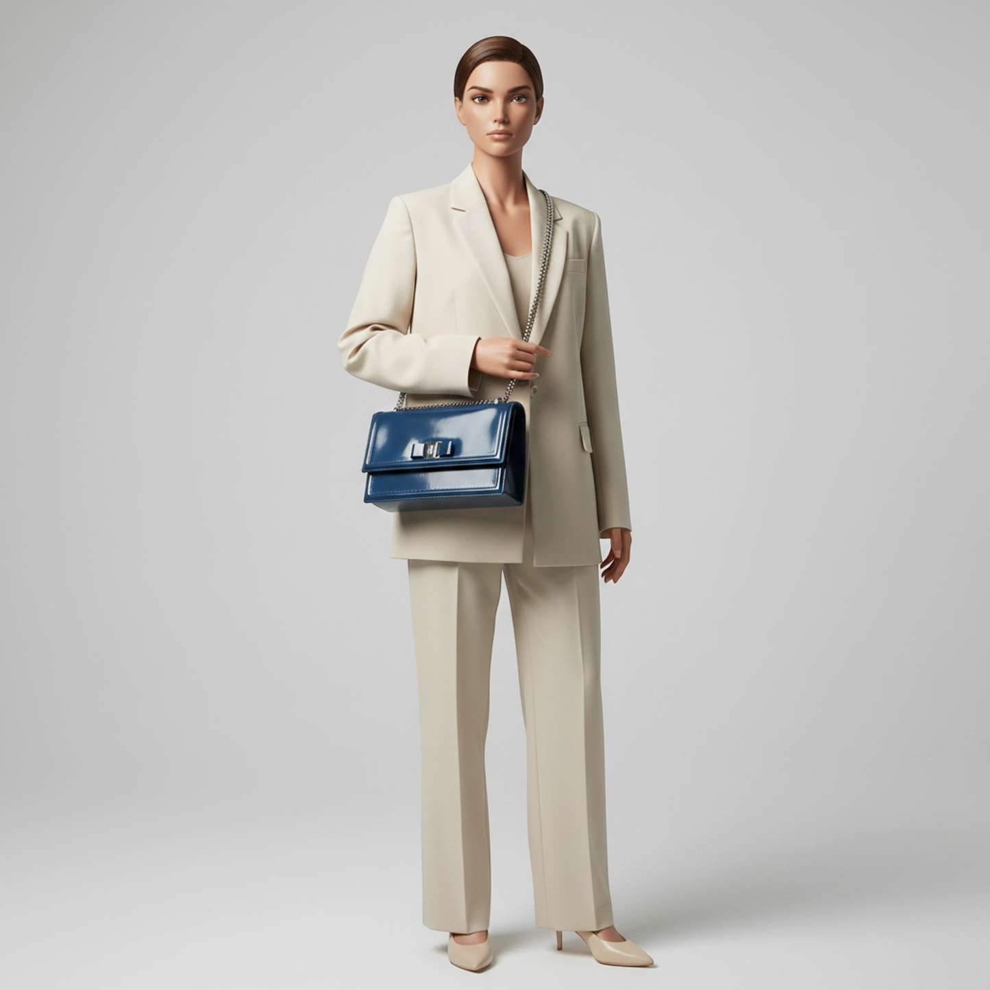 Salvatore Ferragamo Vara GINNY AU-21 G209 Women's Leather Shoulder Bag Blue