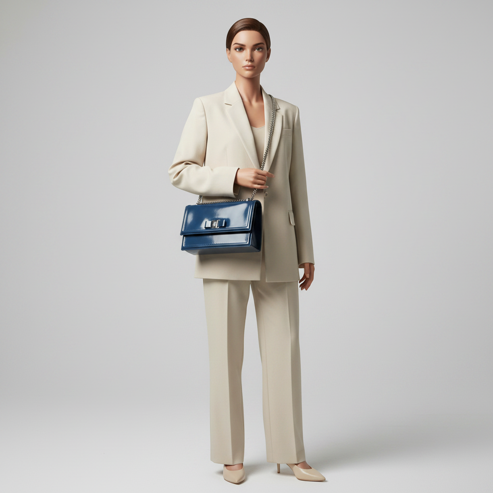 Salvatore Ferragamo Vara GINNY AU-21 G209 Women's Leather Shoulder Bag Blue