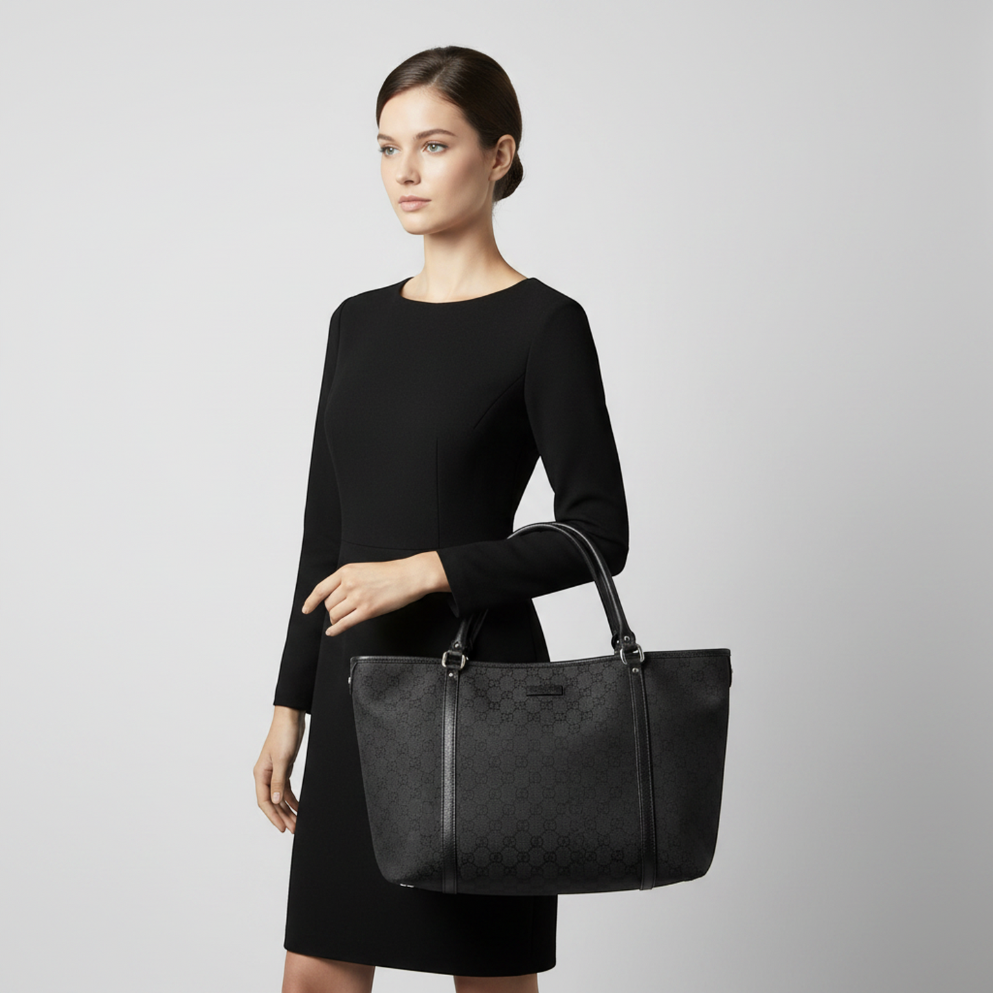 Gucci GG Canvas 265695 Women's GG Canvas,Leather Handbag,Tote Bag Black