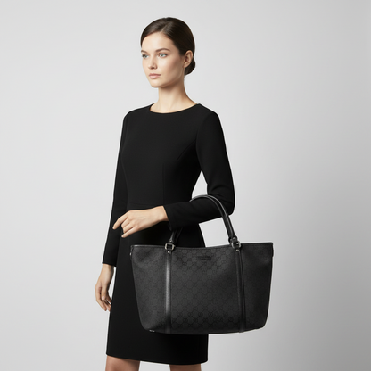 Gucci GG Canvas 265695 Women's GG Canvas,Leather Handbag,Tote Bag Black