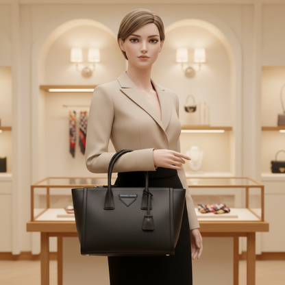Prada GRACE LUX 1BA183 Women's Leather Shoulder Bag,Tote Bag Black