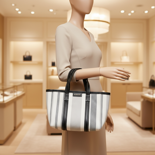 Balenciaga BARBES SMALL 671404 Women's Leather,Polyamide Handbag,Shoulder Bag Black,White