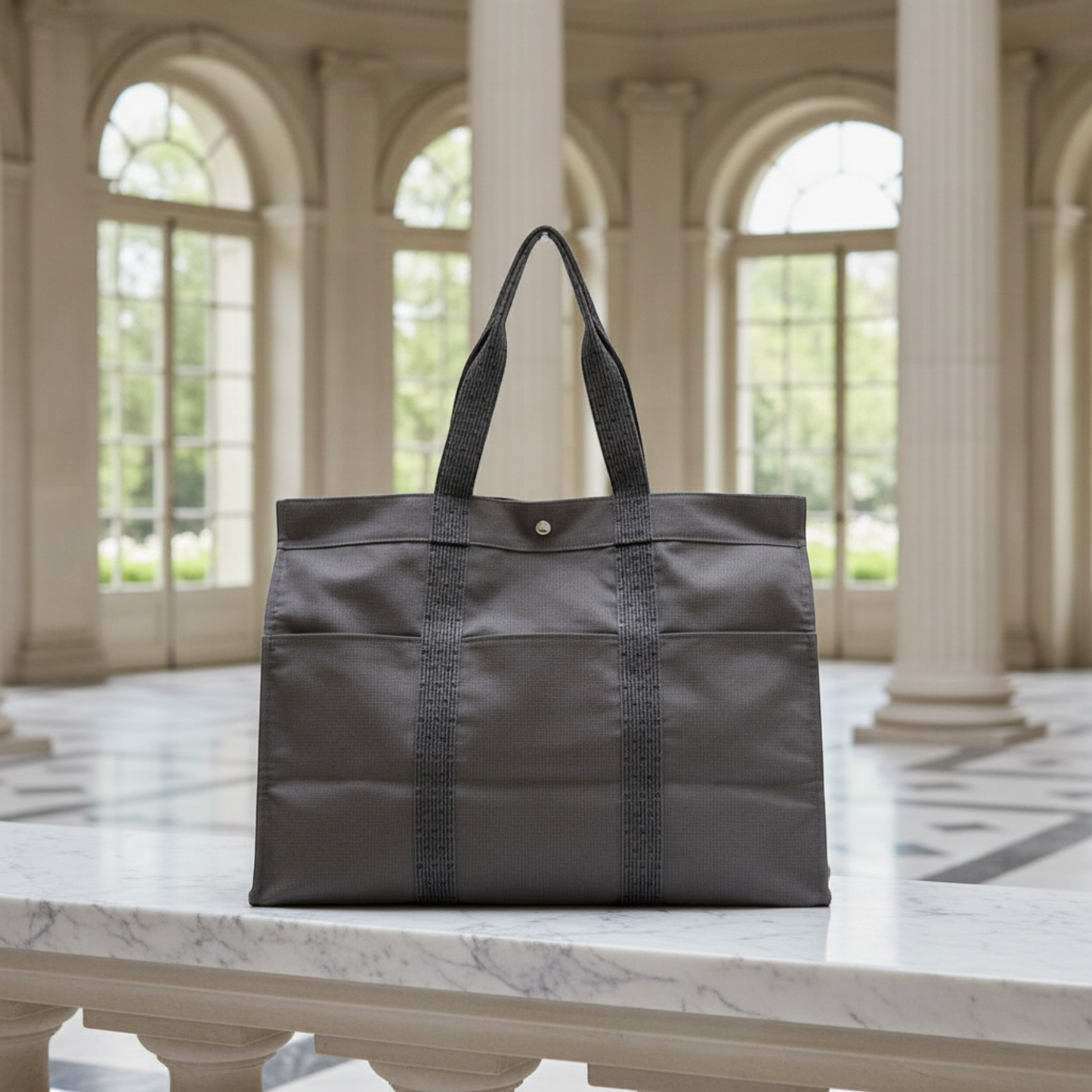 Hermes Her Line TGM Women,Men Polyamide,Polyester Tote Bag Black,Gray