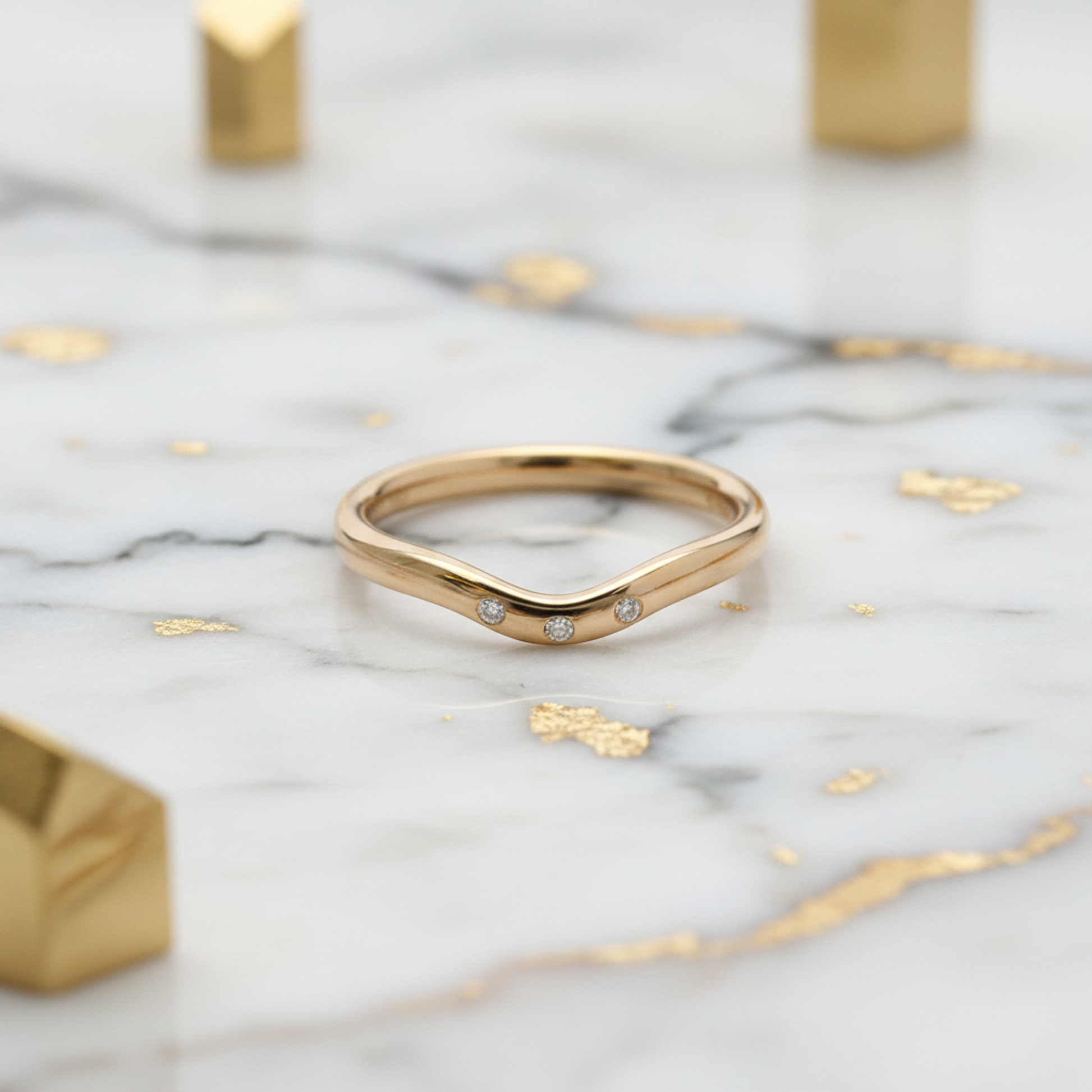 Tiffany Curved Band Ring With 3 Diamonds Pink Gold (18K) Fashion Diamond Band Ring Pink Gold