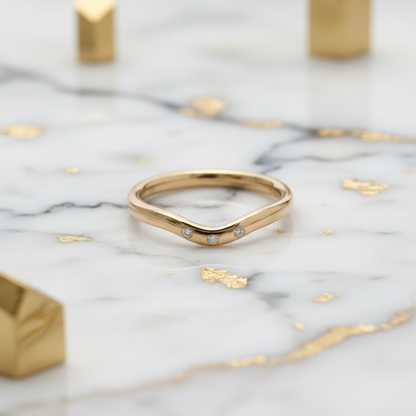 Tiffany Curved Band Ring With 3 Diamonds Pink Gold (18K) Fashion Diamond Band Ring Pink Gold