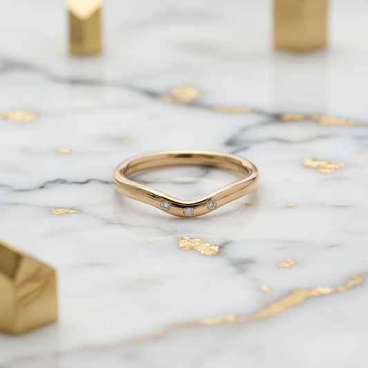 Tiffany Curved Band Ring With 3 Diamonds Pink Gold (18K) Fashion Diamond Band Ring Pink Gold