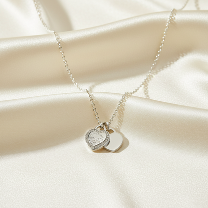 Tiffany Return To Tiffany Double Heart Tag Diamond Necklace White Gold (18K) Diamond Men,Women Fashion Pendant Necklace (Silver)