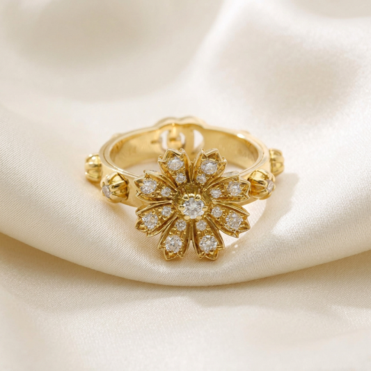 Gucci Flora Diamond Ring Yellow Gold (18K) Fashion Diamond Band Ring Gold