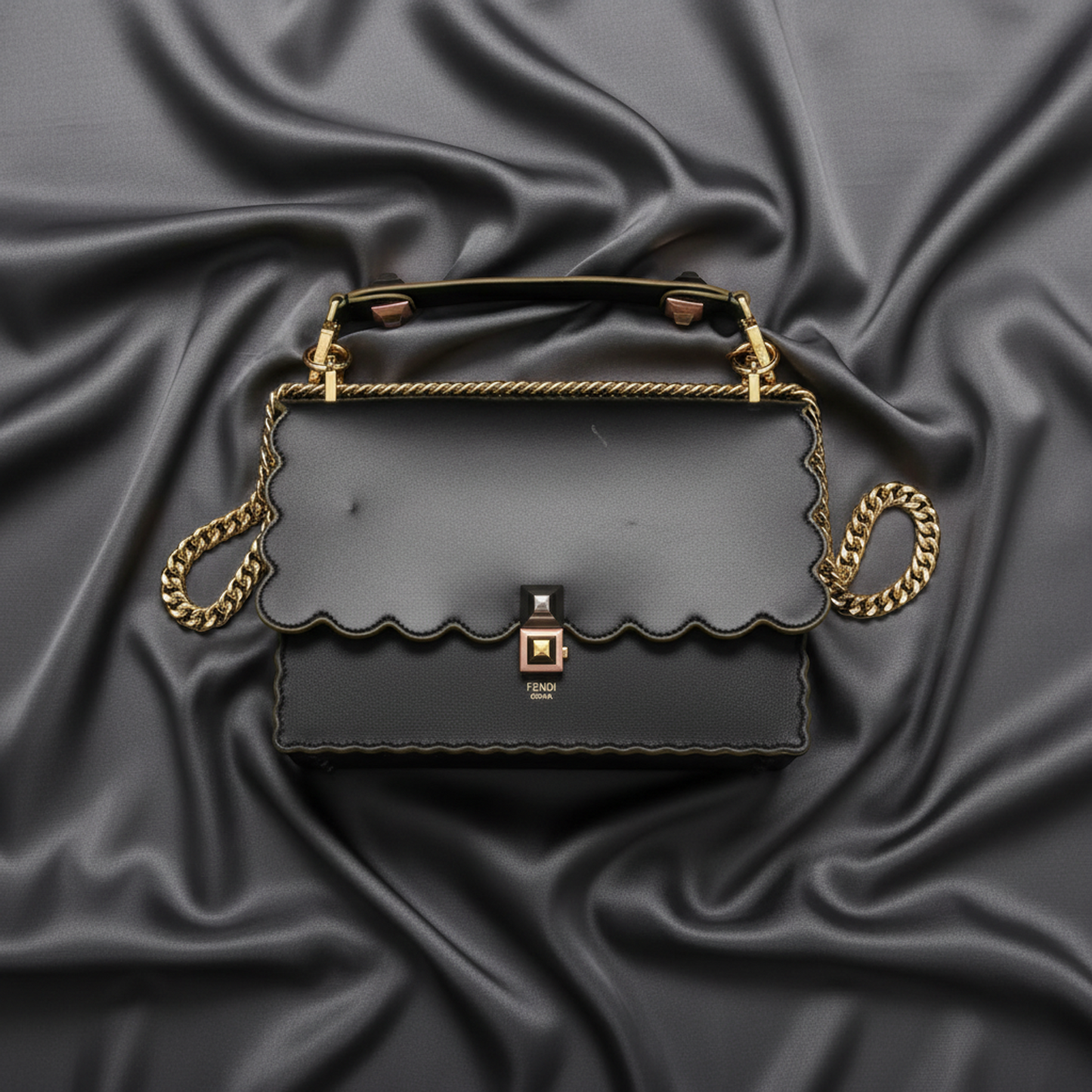 Fendi KAN I 8BT283 Women's Leather Handbag,Shoulder Bag Black