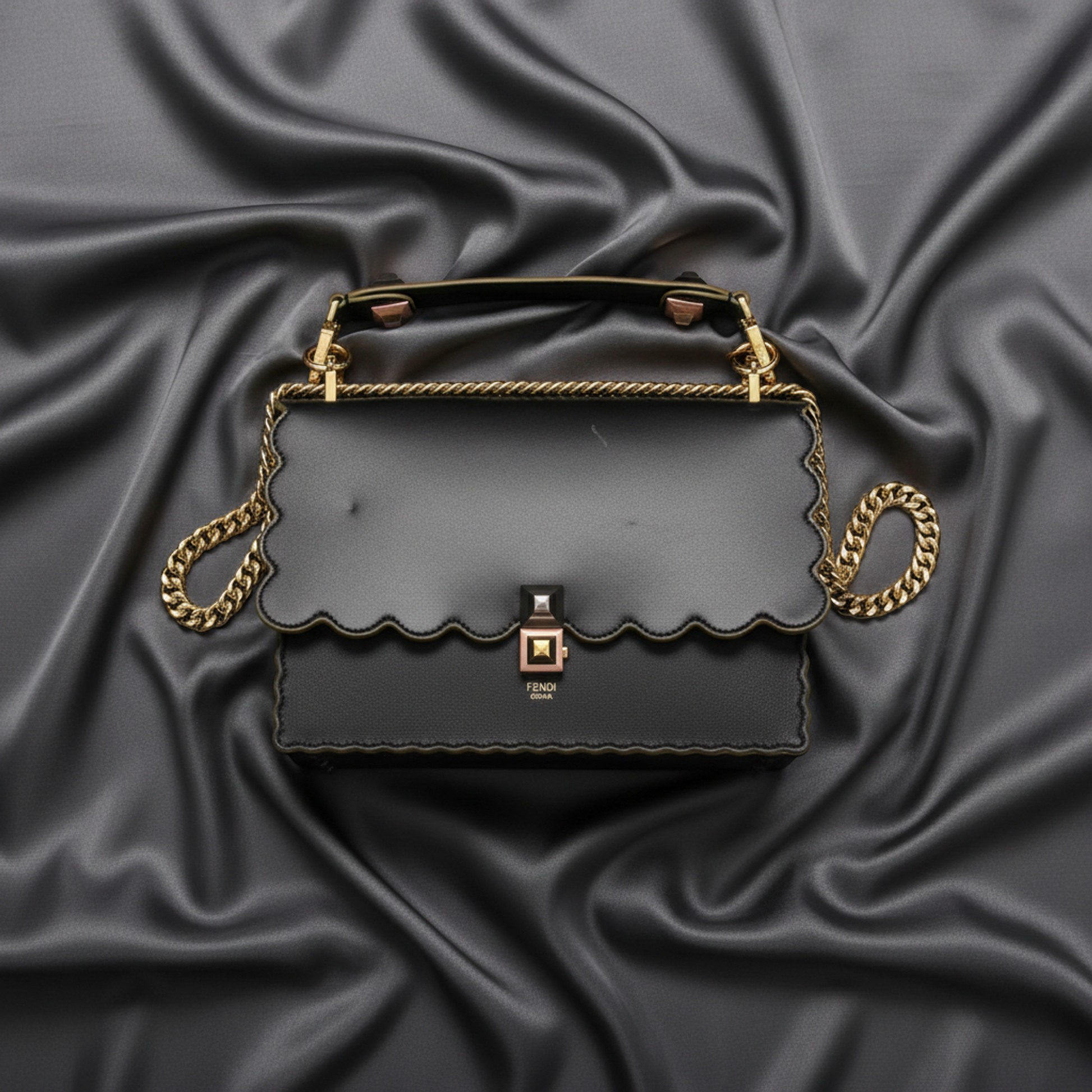 Fendi KAN I 8BT283 Women's Leather Handbag,Shoulder Bag Black