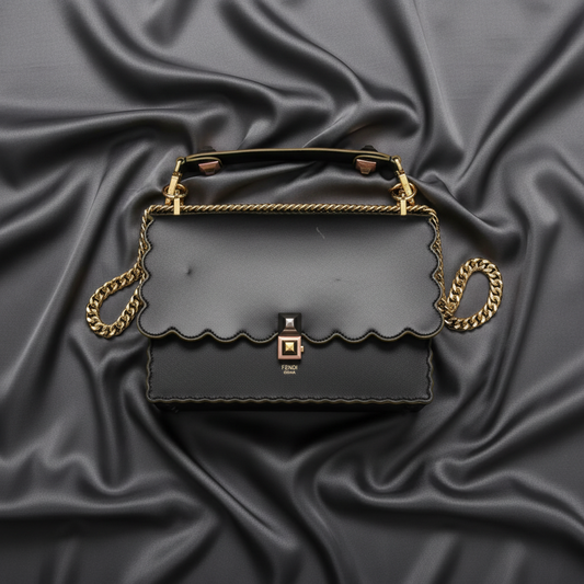 Fendi KAN I 8BT283 Women's Leather Handbag,Shoulder Bag Black