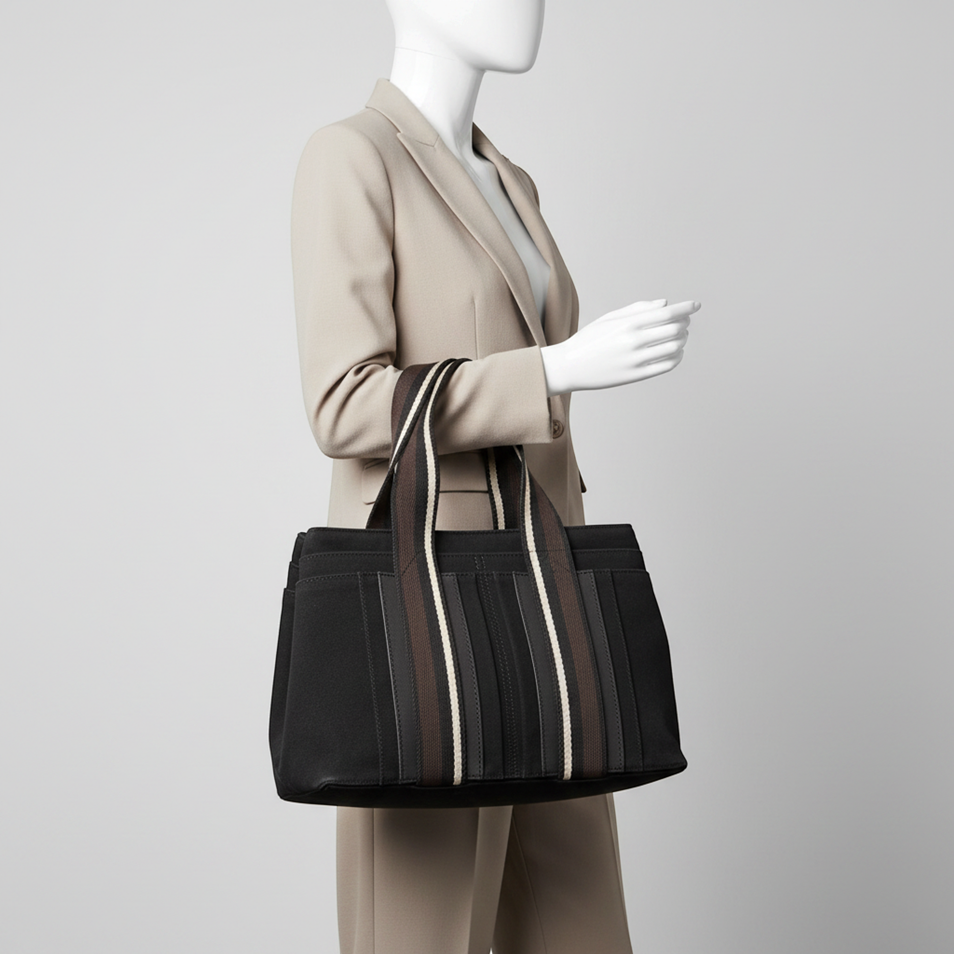 Hermes Troca Horizontal PM Men,Women Leather,Cotton Handbag Black,Dark Brown
