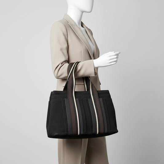 Hermes Troca Horizontal PM Men,Women Leather,Cotton Handbag Black,Dark Brown