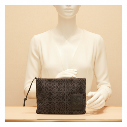 Loewe Anagram Oblong C730C63X15 Women,Men Cotton,Leather Clutch Bag,Pouch Black