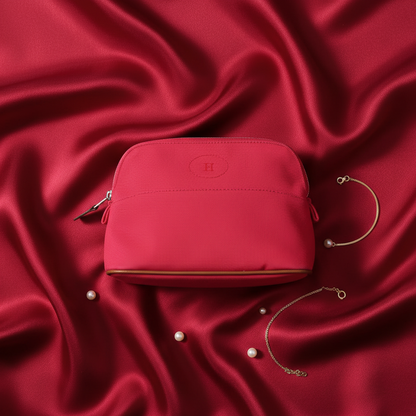 Hermes Bolide Mini Women's Cotton,Leather Pouch Brown,Pink