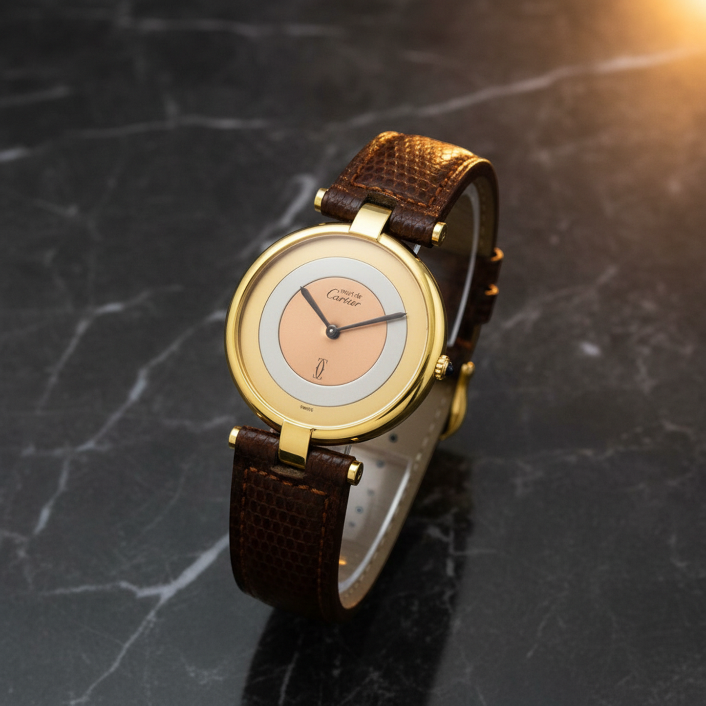 CARTIER Must Vendome Gold Plated Leather Quartz Unisex Watch