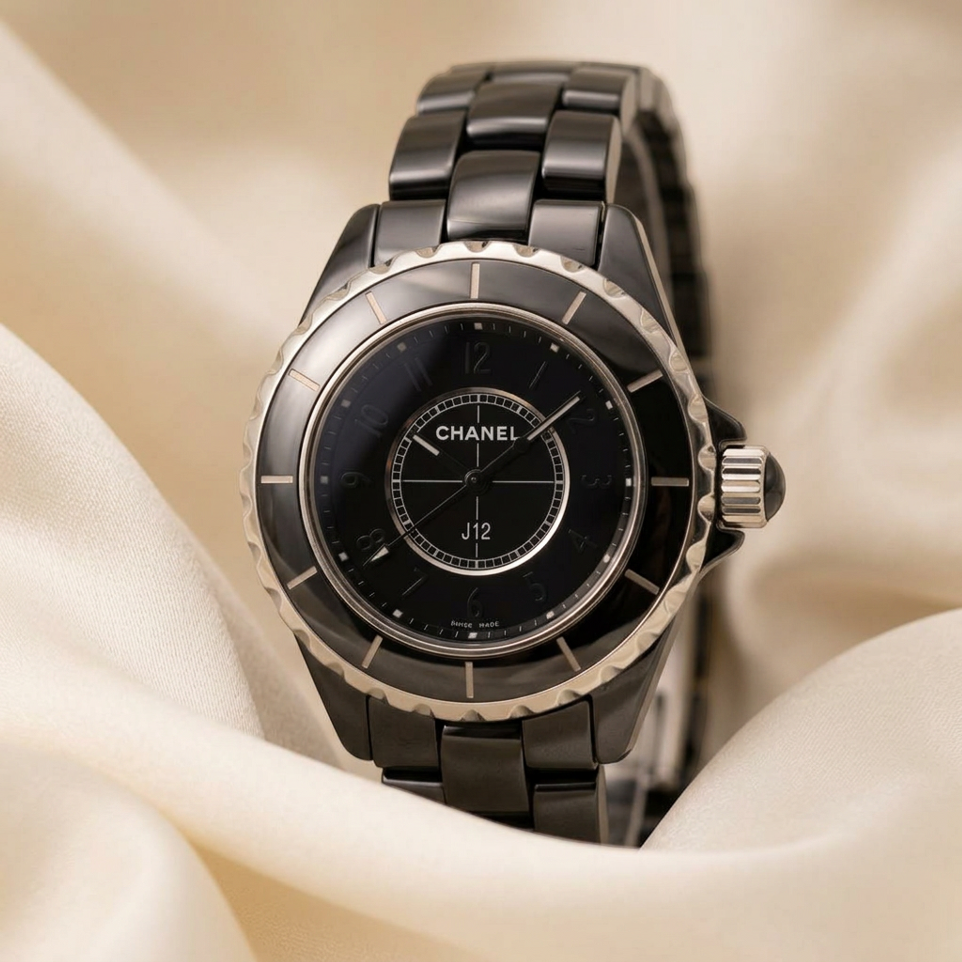 CHANEL J12 Intense Black Ceramic Quartz Ladies Watch H3828 Polished