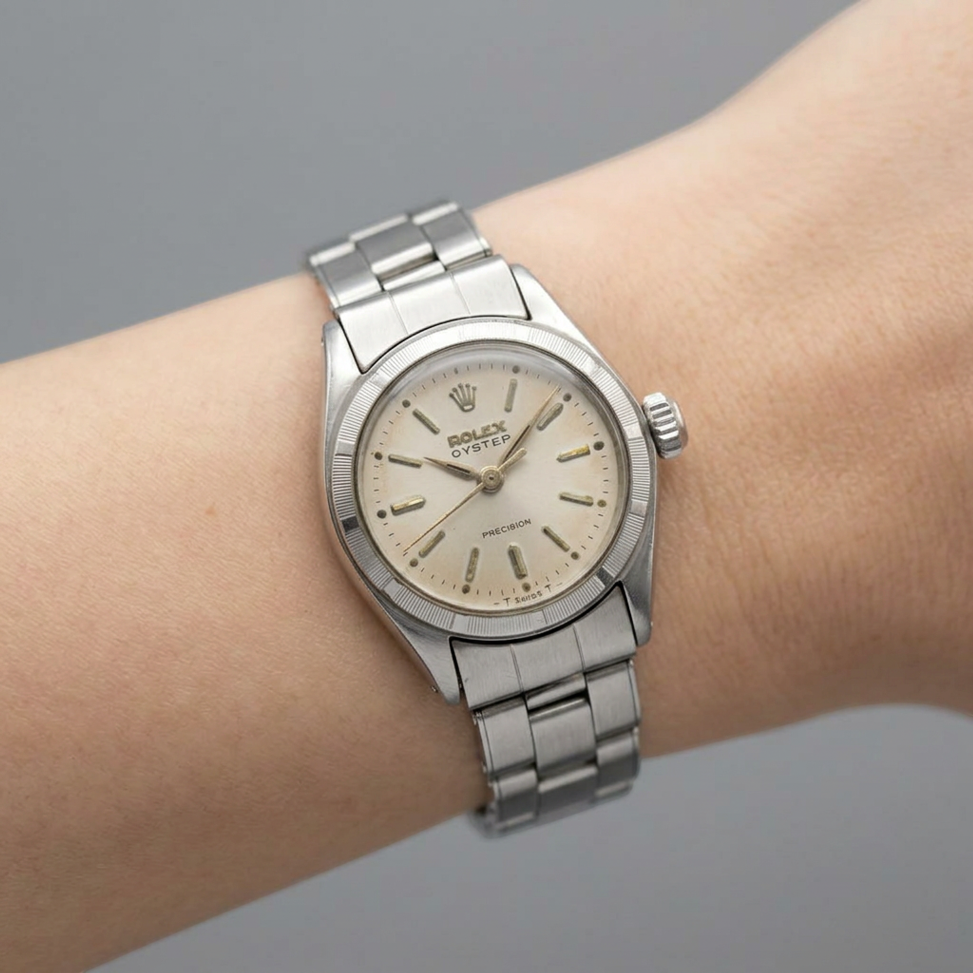 ROLEX Oyster Precision 6411 Steel Hand-winding Ladies Watch Vintage