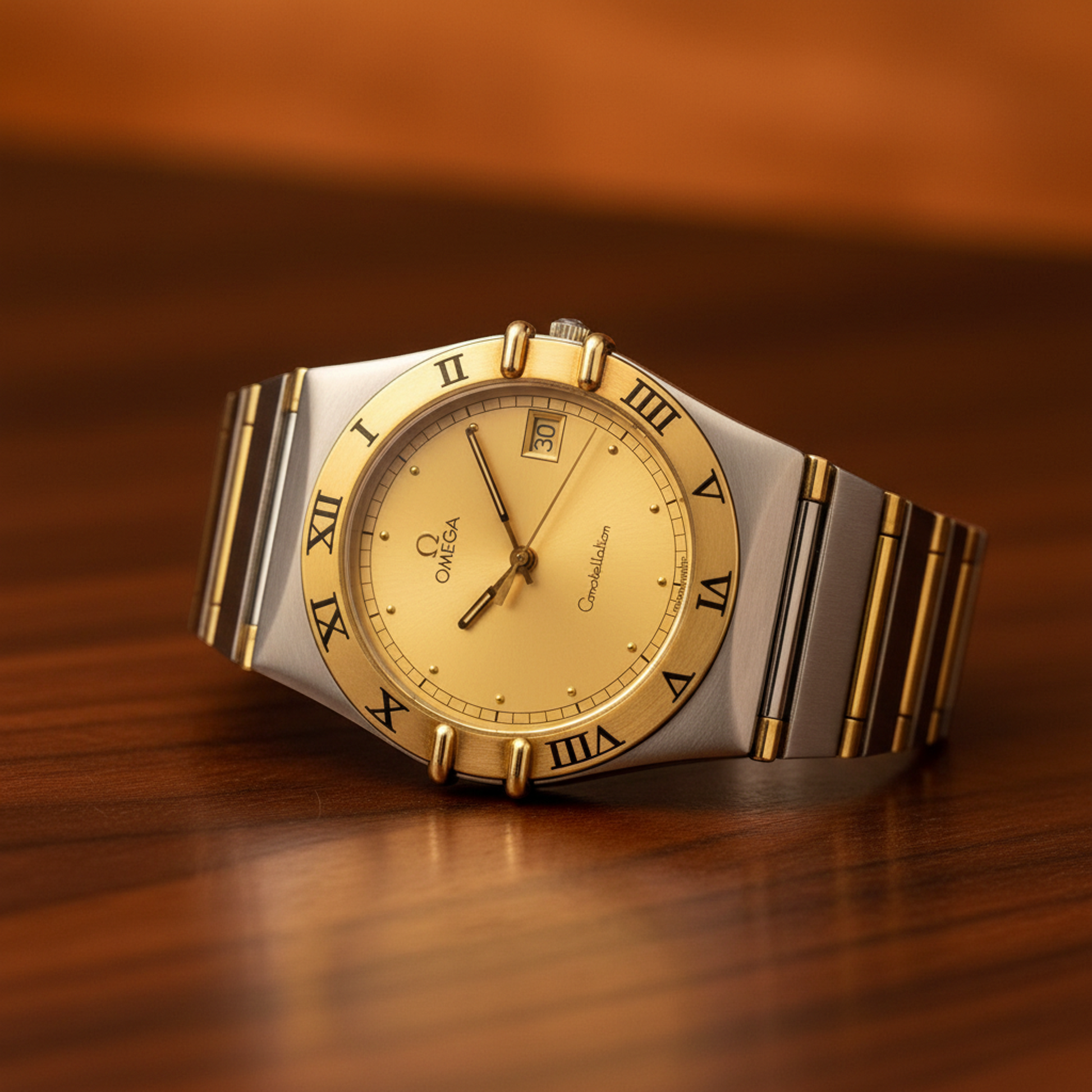 OMEGA Constellation 18K Gold Steel Quartz Mens Watch 396.1080 Polished