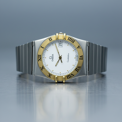 OMEGA Constellation 18K Gold Steel Quartz Mens Watch 396.1070 Polished
