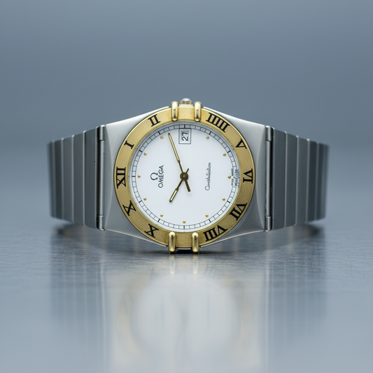 OMEGA Constellation 18K Gold Steel Quartz Mens Watch 396.1070 Polished