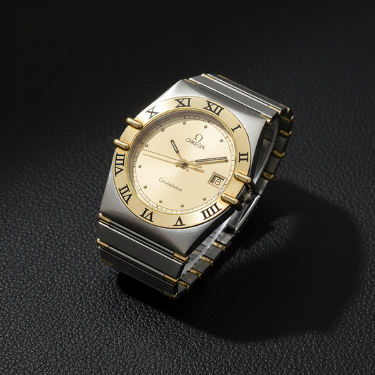 OMEGA Constellation 18K Gold Steel Quartz Mens Watch 396.1080 Polished