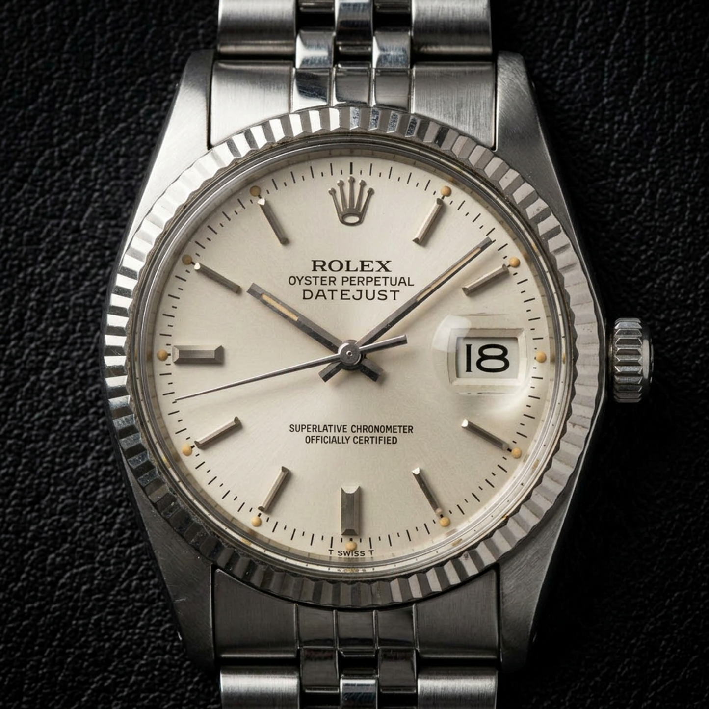 ROLEX Datejust 18K White Gold Steel Automatic Mens Watch 16014 Polished