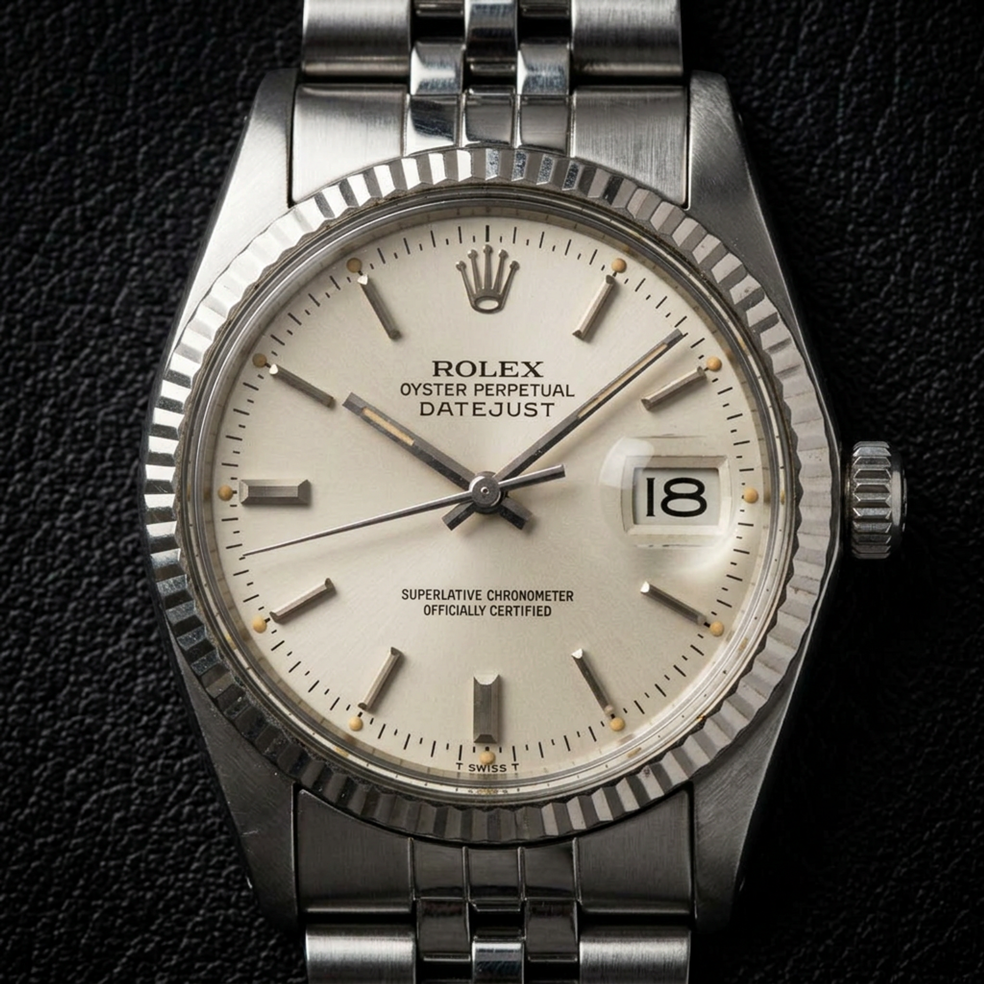 ROLEX Datejust 18K White Gold Steel Automatic Mens Watch 16014 Polished