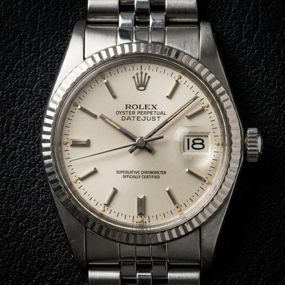 ROLEX Datejust 18K White Gold Steel Automatic Mens Watch 16014 Polished