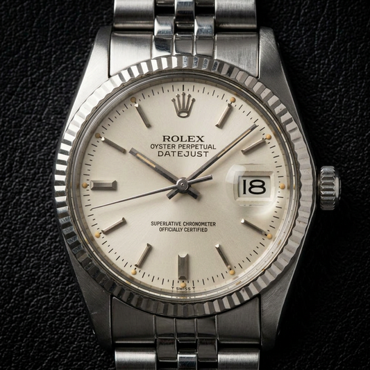 ROLEX Datejust 18K White Gold Steel Automatic Mens Watch 16014 Polished