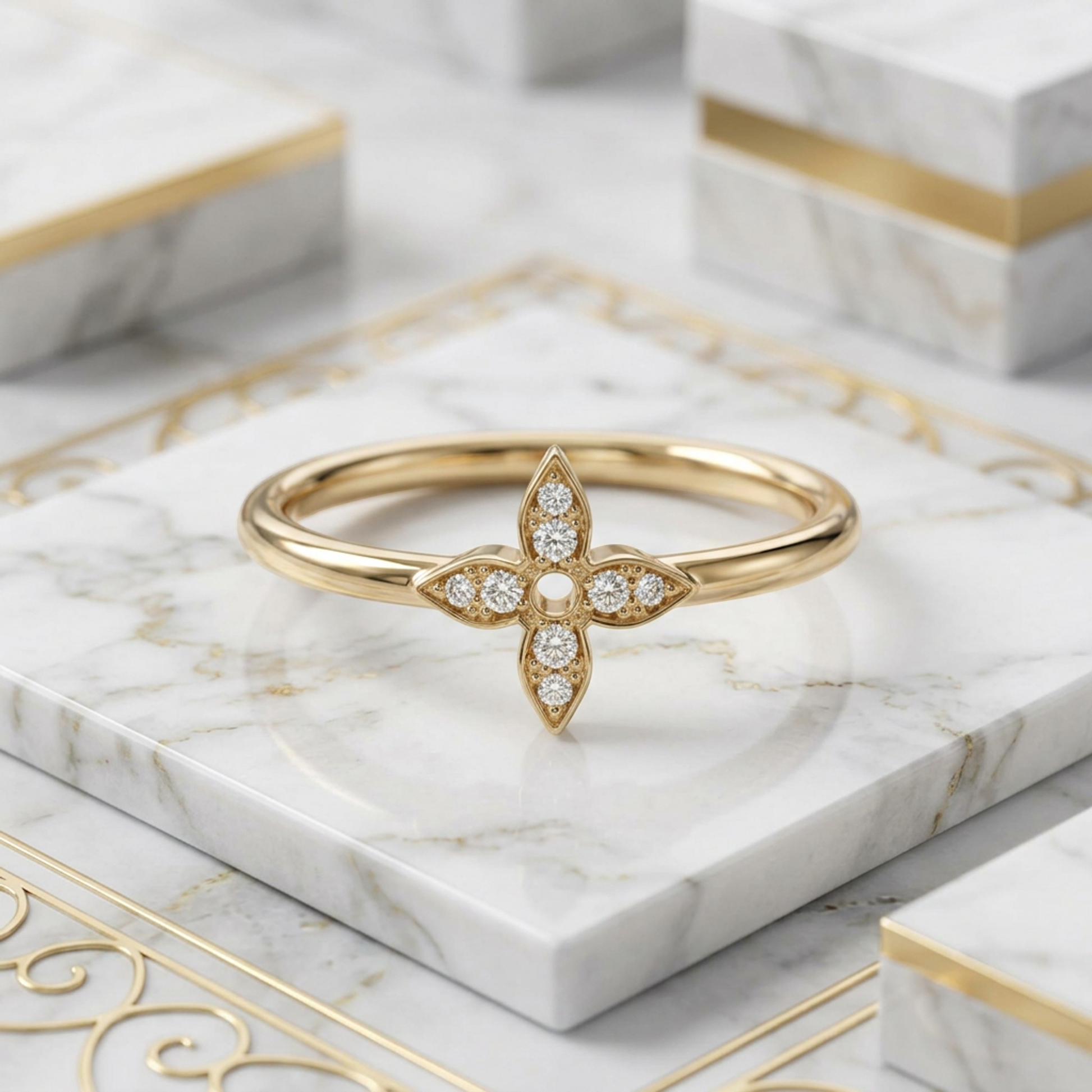 Louis Vuitton Ring Idylle Blossom Q0Q50A Pink Gold (18K) Fashion Diamond Band Ring Pink Gold