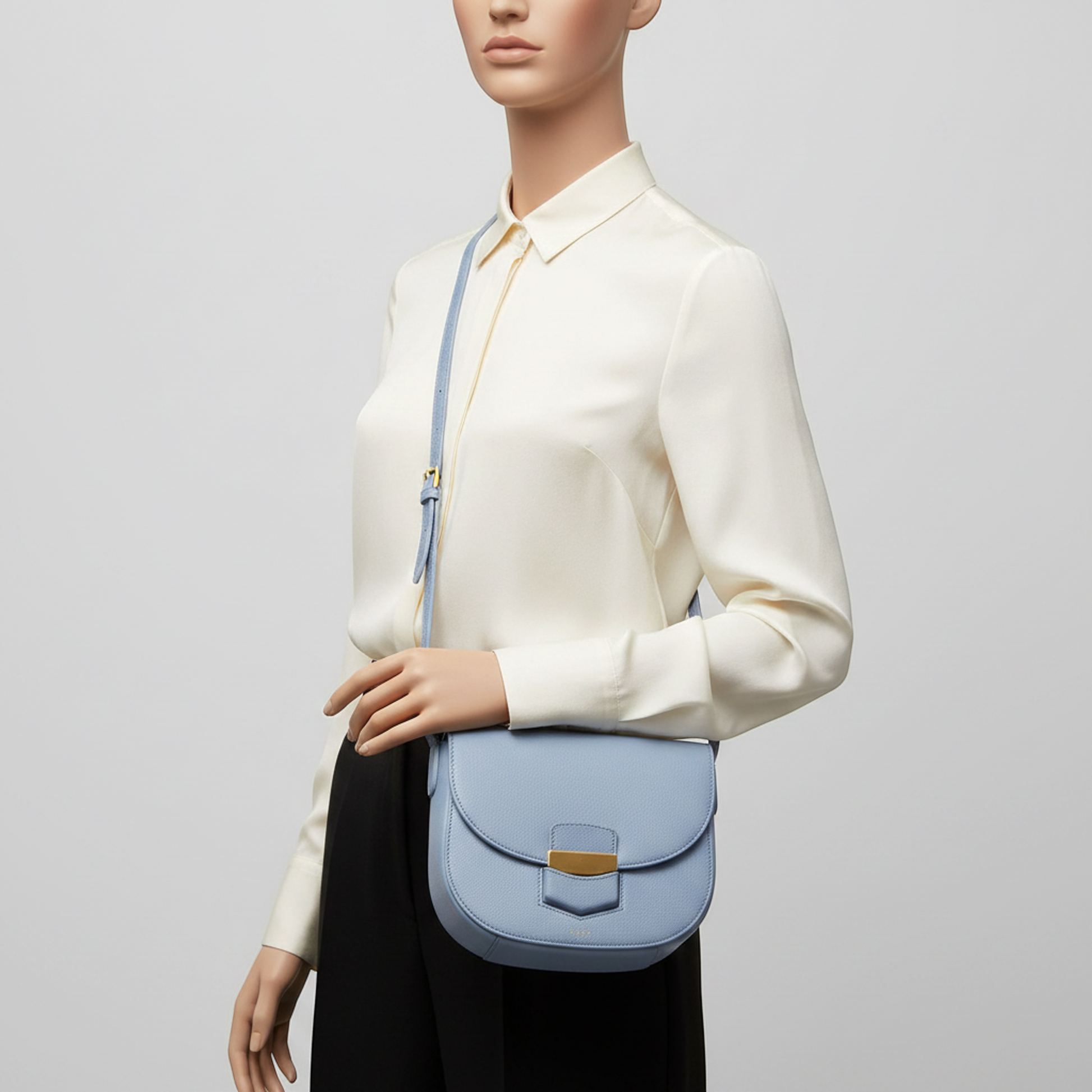 Celine Trotter Medium 179013 Women's Leather Shoulder Bag Light Blue
