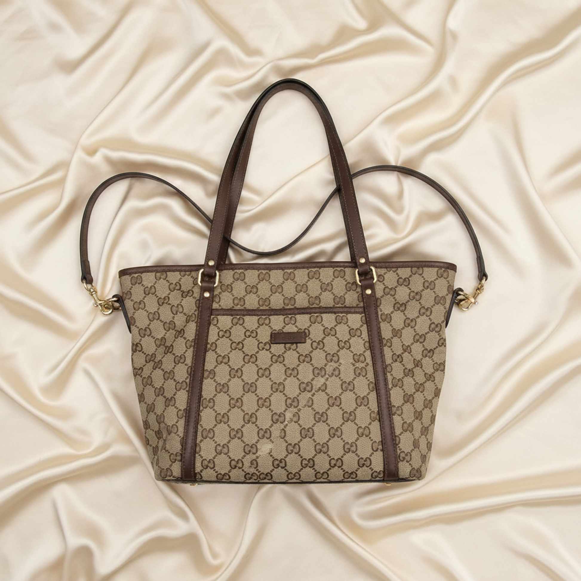 Gucci GG Canvas 388929 Women's GG Canvas,Leather Shoulder Bag,Tote Bag Brown,GG Beige