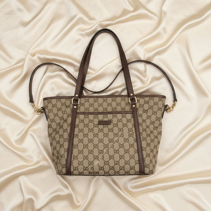 Gucci GG Canvas 388929 Women's GG Canvas,Leather Shoulder Bag,Tote Bag Brown,GG Beige