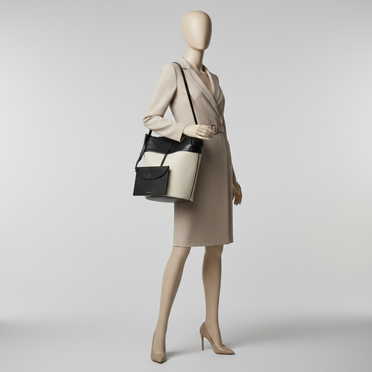 Burberry Large Bucket Bag Men,Women Canvas,Leather Shoulder Bag Black,Light Beige